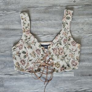 Cider Secret Garden Floral Cottagecore Lace Up Corset Crop Top